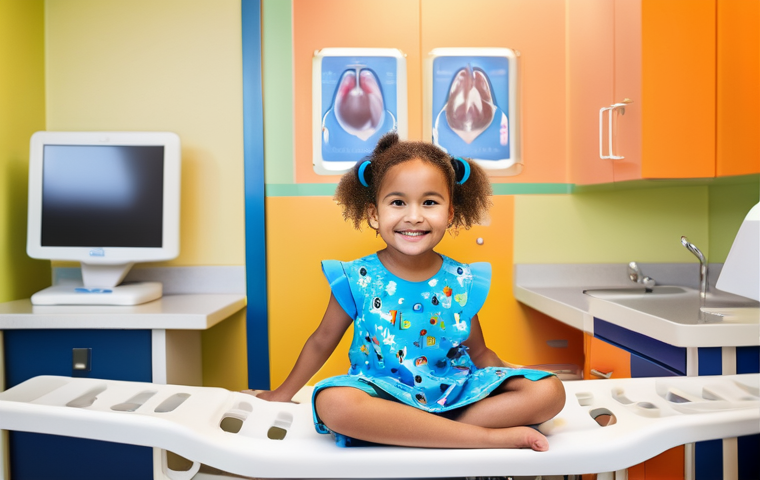 소아 방사선 검사 기준 - **Prompt:** A happy and calm young child, approximately 4-5 years old, wearing comfortable, brightly...