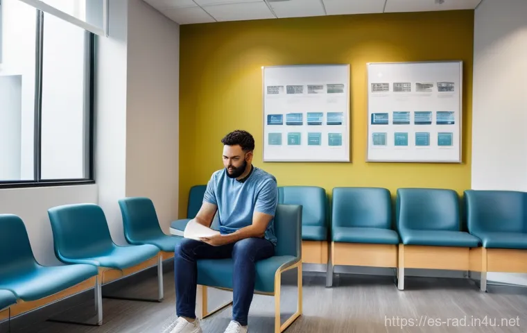 척추 CT 스캔 비용 - **Prompt 1: Patient in a Modern Medical Clinic Waiting Area**
"A diverse adult, around 30-50 yea...