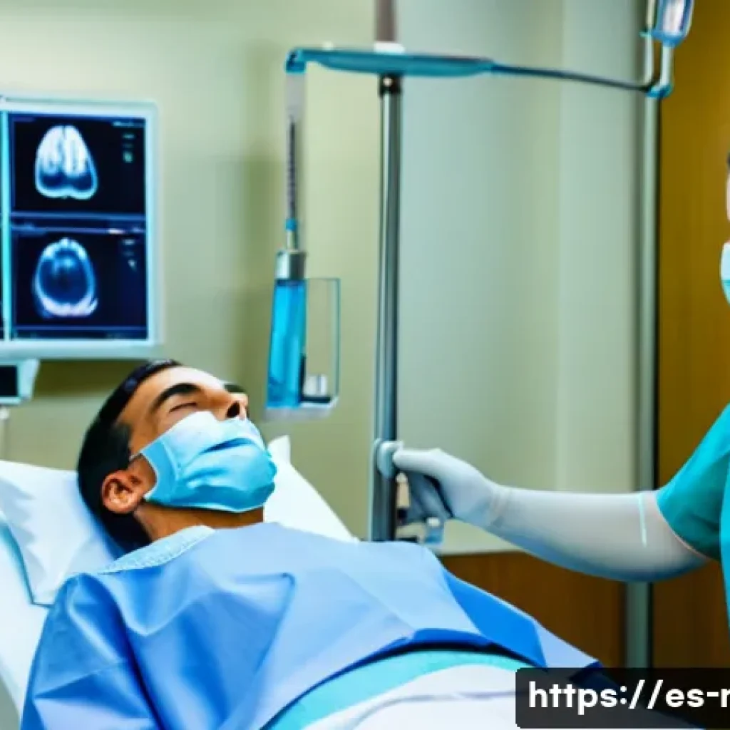 CT 스캔 의료보험 적용 사례 - A modern hospital emergency room scene in Spain, showing a diverse adult patient wearing hospital cl...