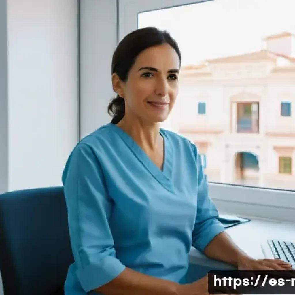 유방암 방사선 진단 후기 - A calm and professional radiology clinic setting in Spain, featuring a Spanish-speaking female patie...